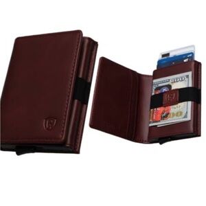 Slim Brown Leather Wallet RFID Protection Quick Release Cards Technology,
